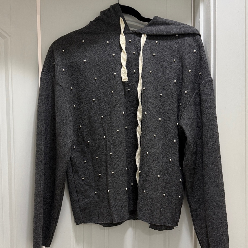 Zara Gray Hoodie with Pearls